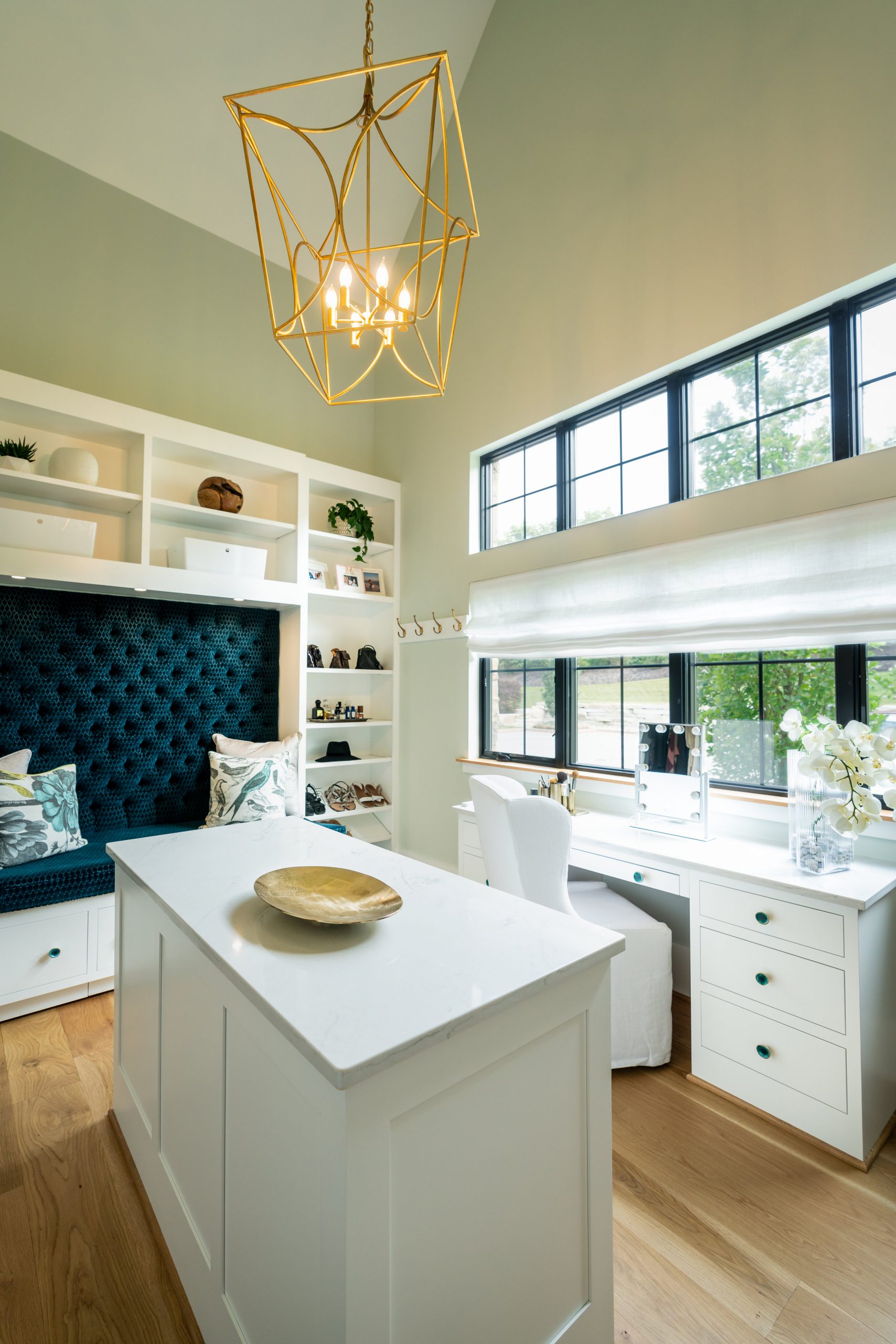 a master closet and boudoir designed by The Jones Studio