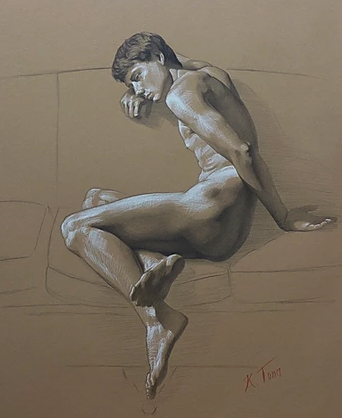 30" x 22" graphite and chalk on paper - Study of S by Kendric Tonn